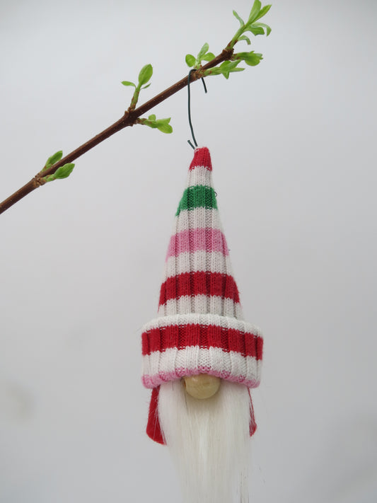 6" Ornament Gnome (6009) - Pink/Red/White/Green Stripes