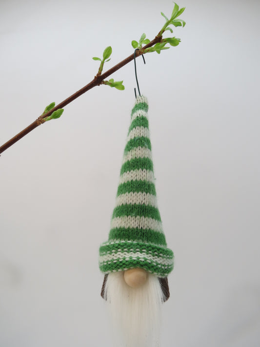 6" Ornament Gnome (6011) - Green/White Striped